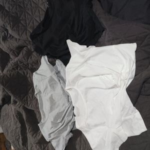 Shein curve crop top knotted Tshirts (3, black, white, gray) 2XL - FIT SMALL